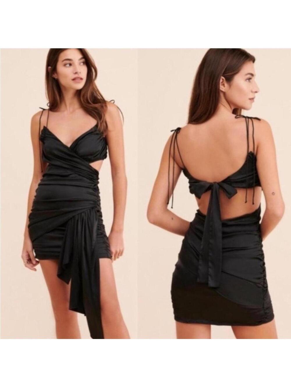 For Love and Lemons Madonna Faux Wrap Mini Dress Size S Little Black Dress - Picture 3 of 7